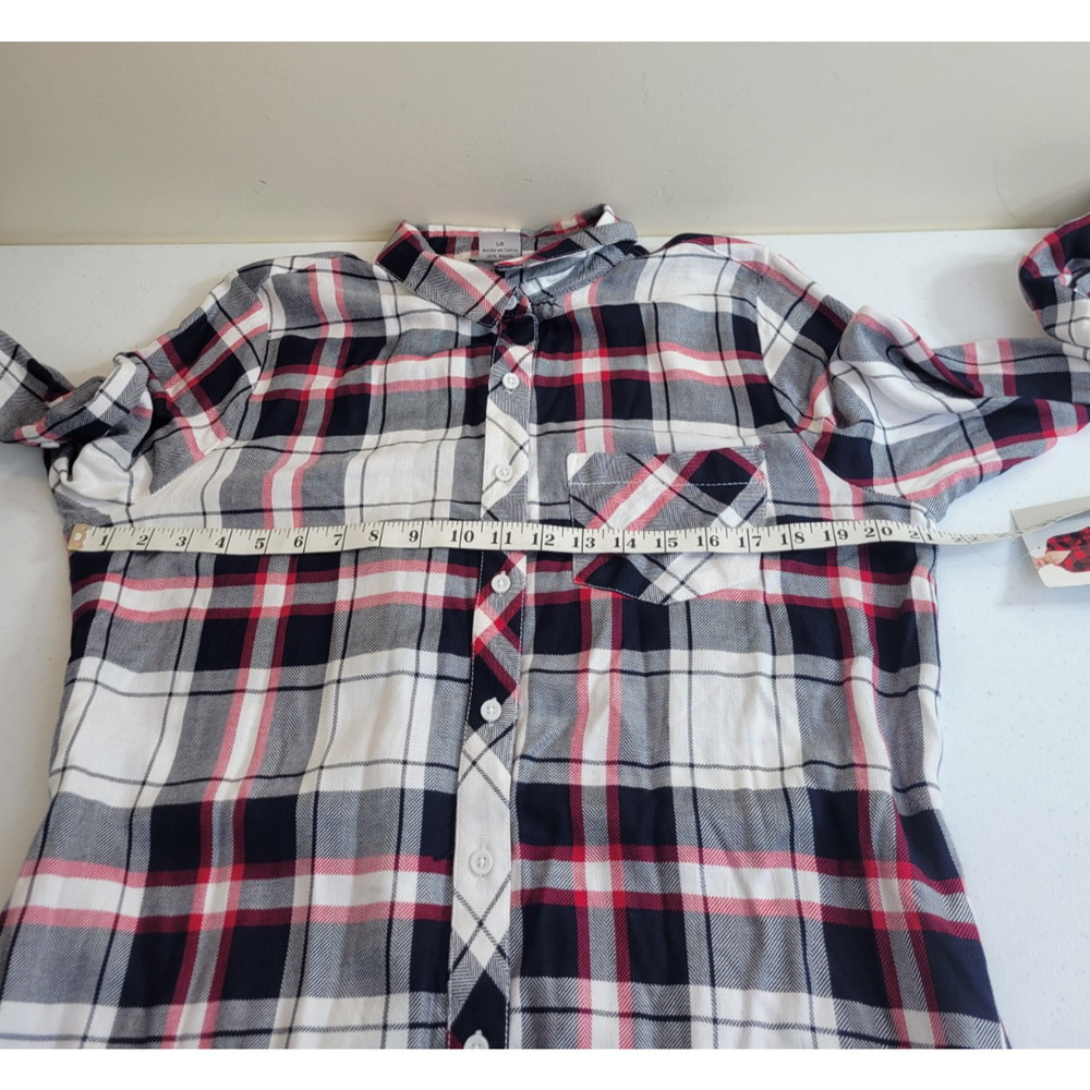 NWT BLL NYC Shirt Dress button‎ down Size Large Red Black Plaid Pocket Roll Tab - Picture 4 of 13